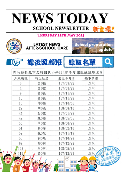 114學年度課後照顧班錄取名單!!!圖片